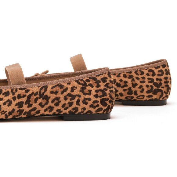 Women's Leopard Velvet Bow Upper Round Toe Ballerinas Pull On Flats Ballet Shoes - Picture 3 of 6